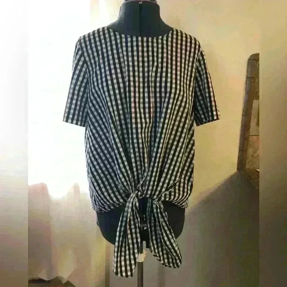 GIBSON black white checkered plaid top Women Large - Picture 2 of 8